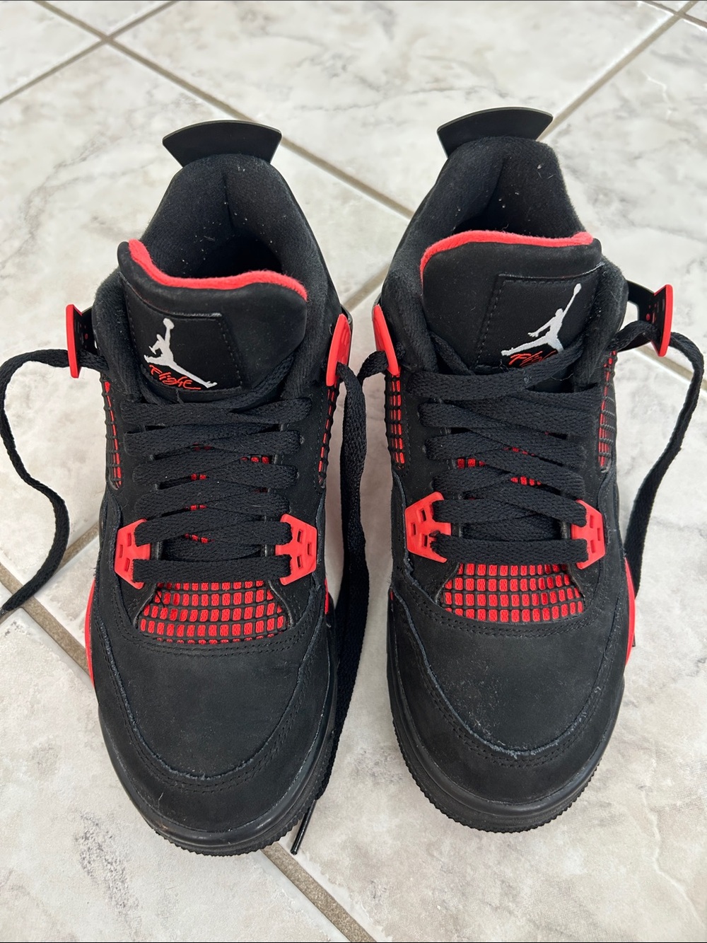 Jordan 4 Kids Black and Red Retro Basketball Sneakers - Size 6.5Y